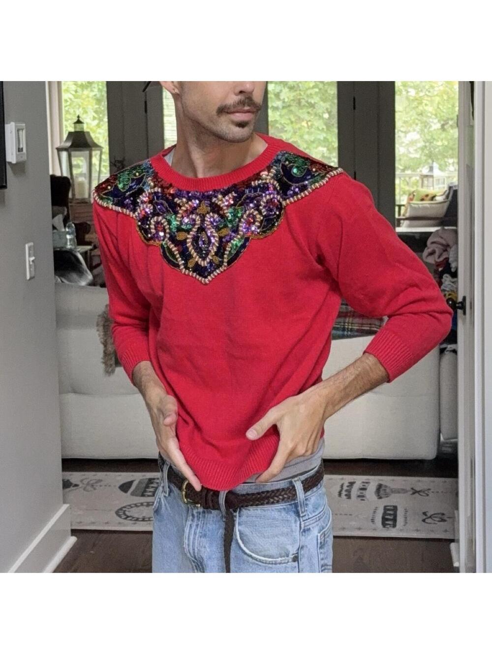 ✨ Vintage Sia Bellini Hand-Beaded Sequin Statement Sweater